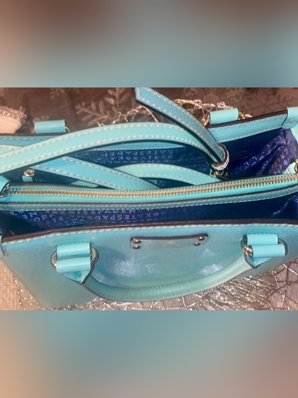 Kate Spade Wellesley Quinn Tiffany Blue Cowhide Leather Satchel/Crossbody - EUC - Picture 13 of 13